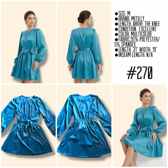 Teal Long-Sleeve Tie-Waist Mini Dress - Picture 6 of 6